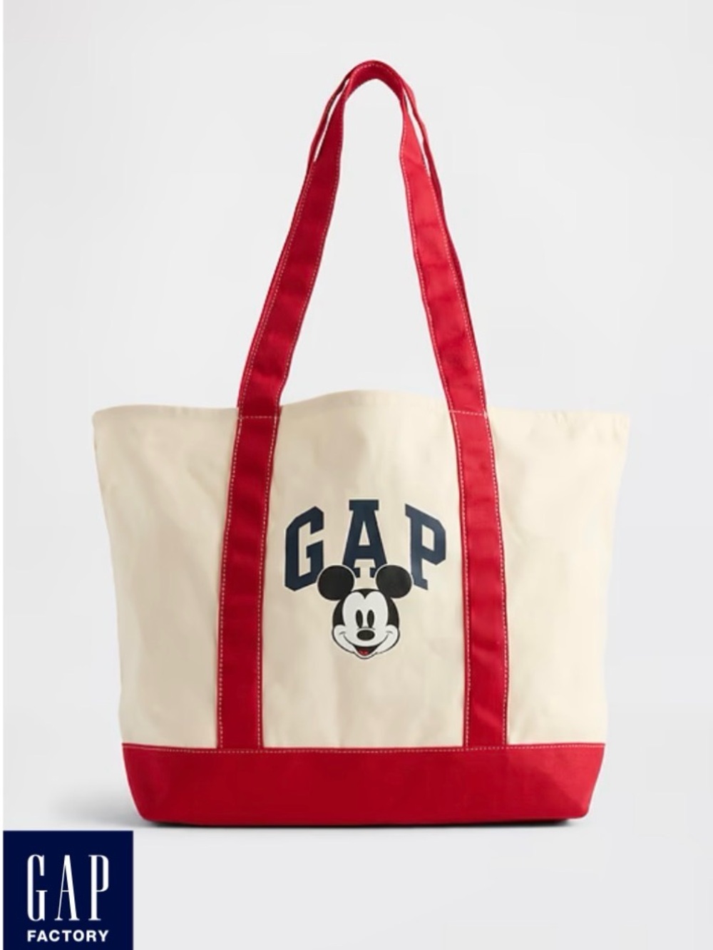 GAP Cream Canvas Tote with Red Trim and Mickey
